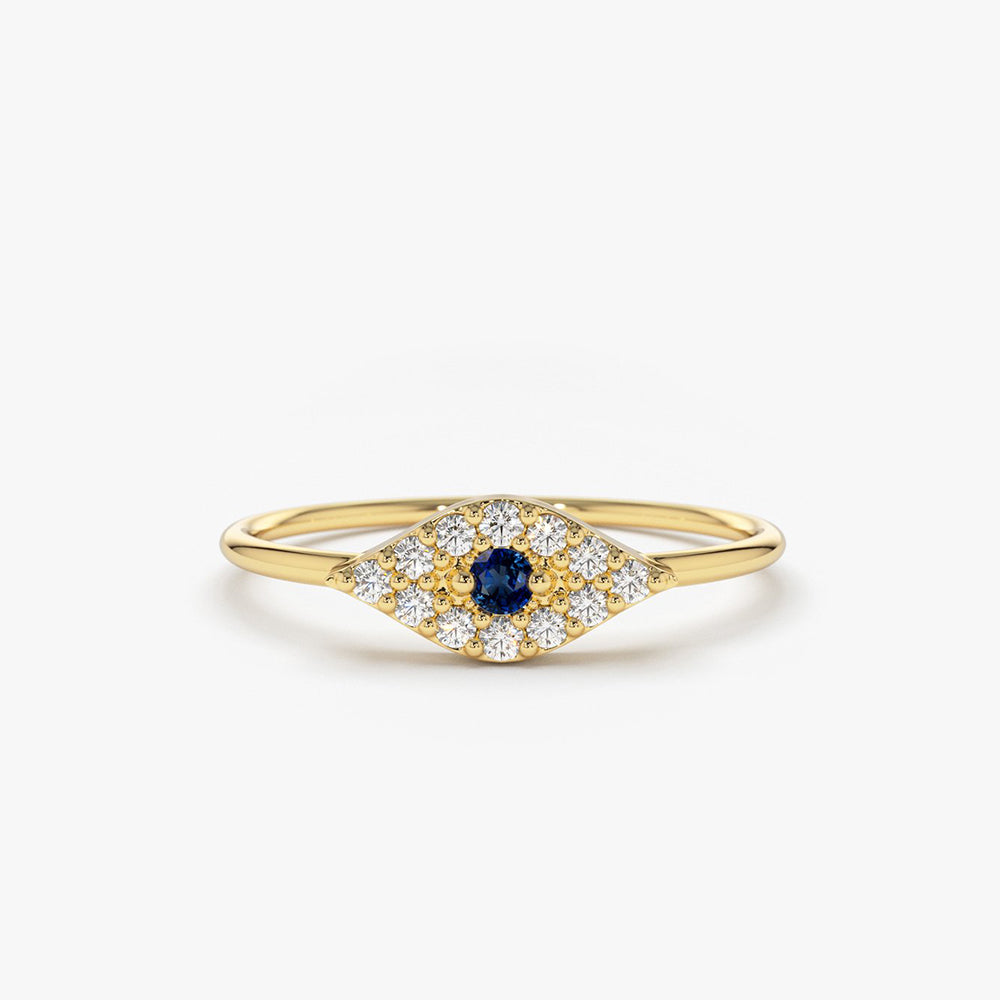 14K Gold Diamond and Sapphire Evil Eye Ring 14K Gold Ferkos Fine Jewelry