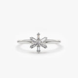 14K Baguette Diamond Flower Ring 14K White Gold Ferkos Fine Jewelry