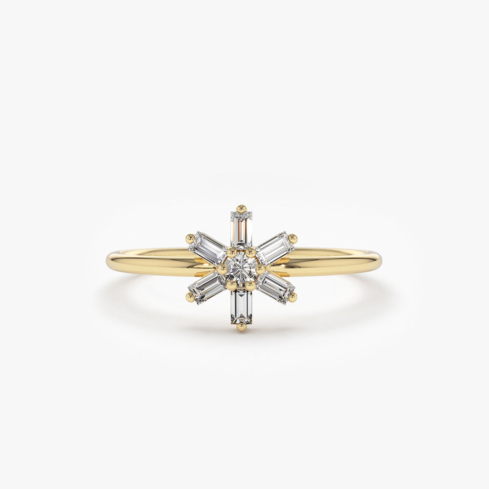 14K Baguette Diamond Flower Ring 14K Gold Ferkos Fine Jewelry
