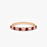 14k Shared Prong Ruby & Diamond Wedding Ring 14K Rose Gold Ferkos Fine Jewelry