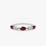 14k Ruby and Marquise Diamond Alternating Ring 14K White Gold Ferkos Fine Jewelry