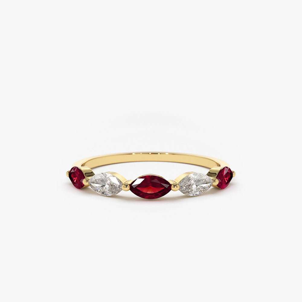 14k Ruby and Marquise Diamond Alternating Ring 14K Gold Ferkos Fine Jewelry