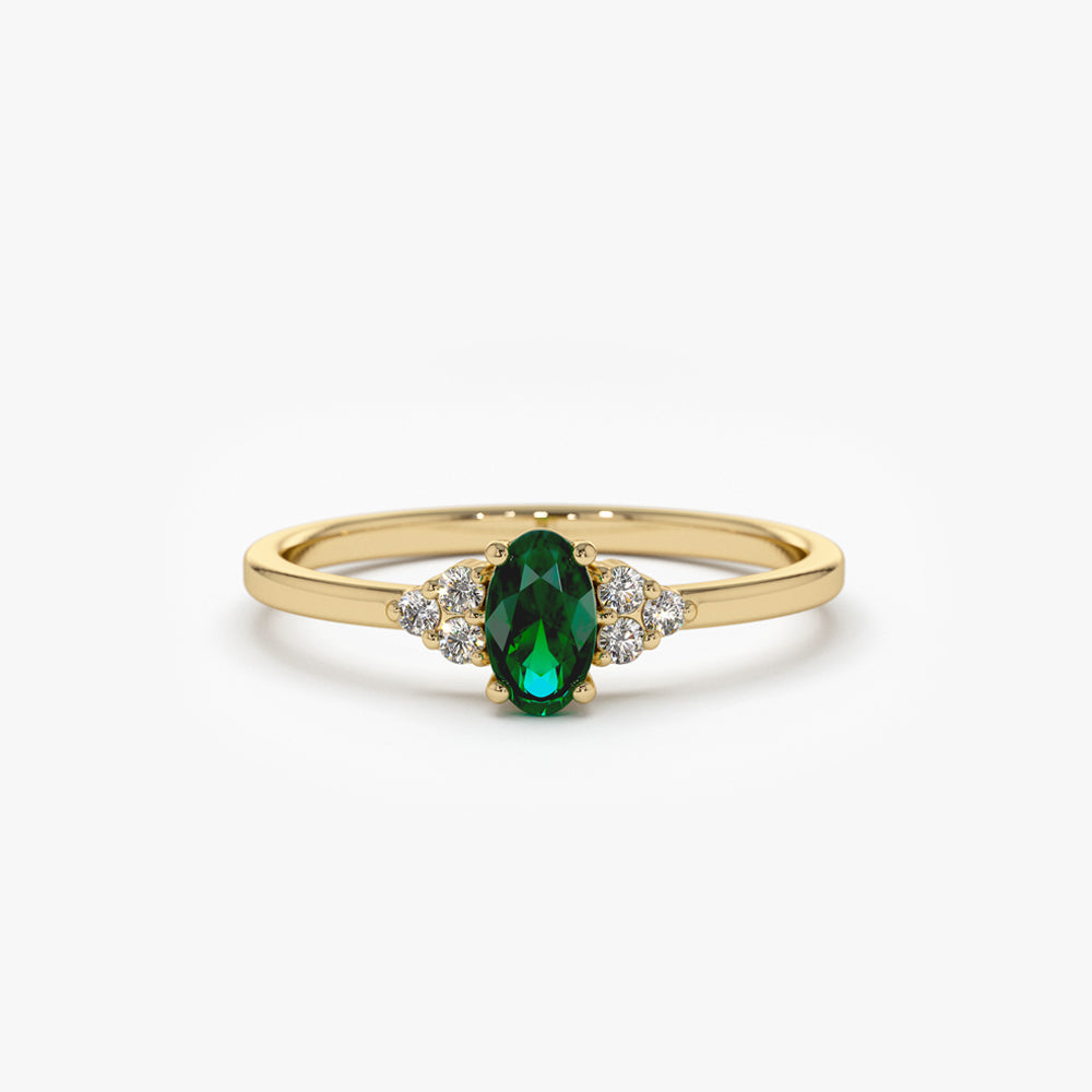 14K Oval Emerald and Diamond Ring 14K Gold Ferkos Fine Jewelry