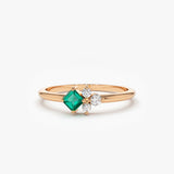 14K Dainty Princess Cut Emerald and Diamond Ring 14K Rose Gold Ferkos Fine Jewelry