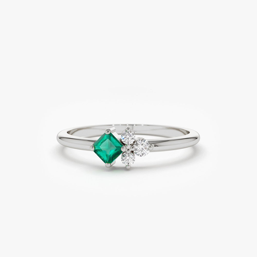 14K White Gold and Emerald Ring with Meteorite Inlay – Origin Jewelry
