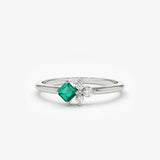 14K Dainty Princess Cut Emerald and Diamond Ring 14K White Gold Ferkos Fine Jewelry