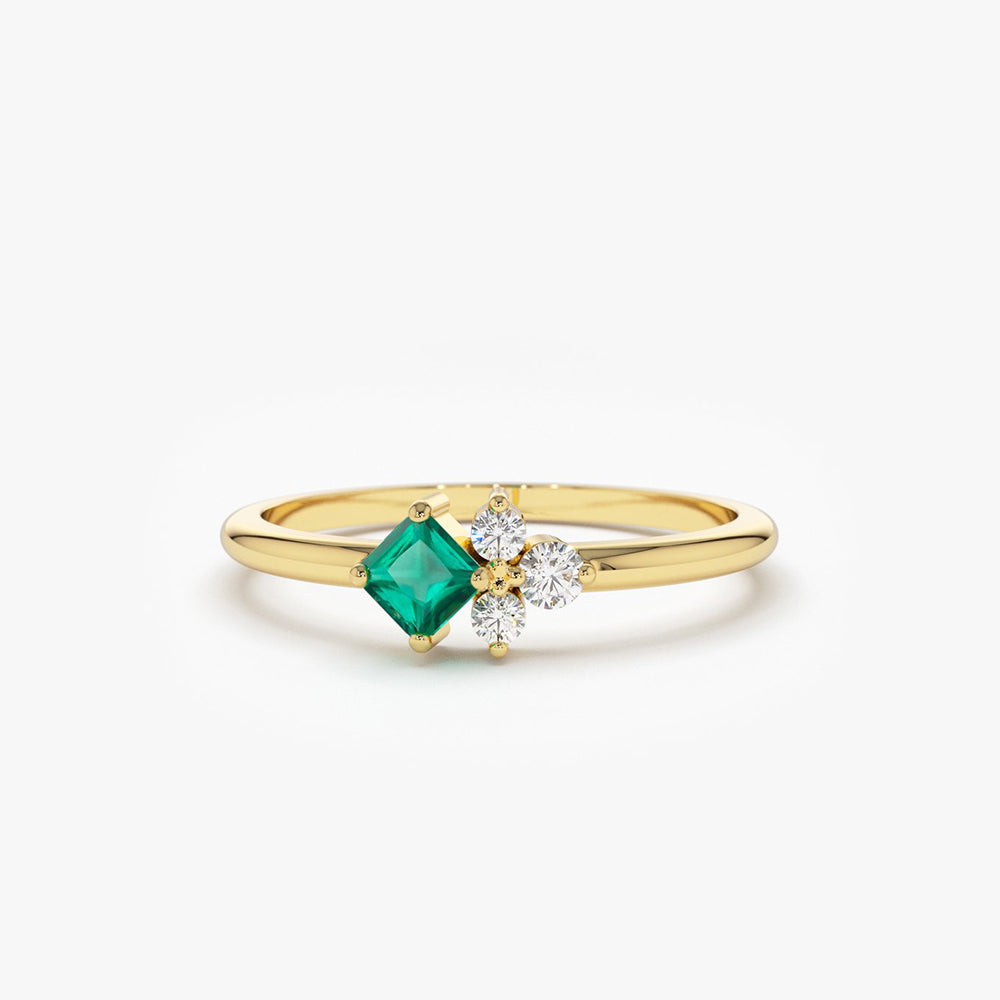 14K Dainty Princess Cut Emerald and Diamond Ring 14K Gold Ferkos Fine Jewelry