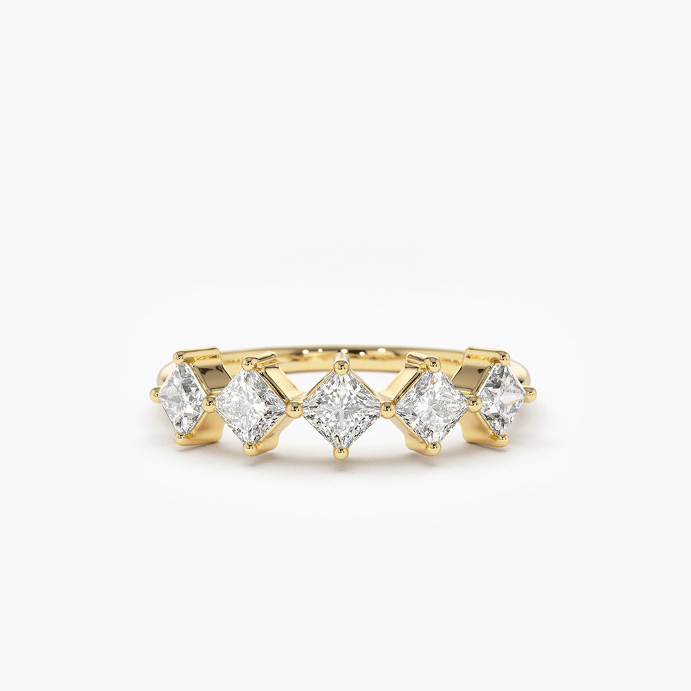 14k Princess Cut 5 Stone Diamond Wedding Ring 14K Gold Ferkos Fine Jewelry