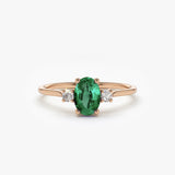 14k Oval Shape Emerald and Diamond 3 Stone Ring 14K Rose Gold Ferkos Fine Jewelry
