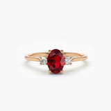 14k Oval Shape Ruby and Diamond 3 Stone Ring 14K Rose Gold Ferkos Fine Jewelry