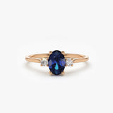 14k Oval Shape Sapphire and Diamond 3 Stone Ring 14K Rose Gold Ferkos Fine Jewelry