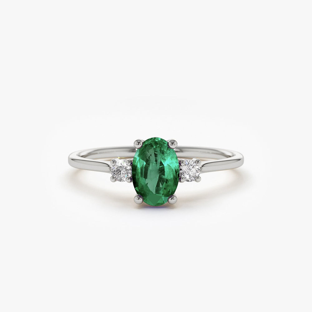 Vintage Design Natural Emerald Engagement Ring in 14k white gold for sale  (GR-5308)
