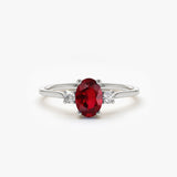 14k Oval Shape Ruby and Diamond 3 Stone Ring 14K White Gold Ferkos Fine Jewelry