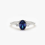 14k Oval Shape Sapphire and Diamond 3 Stone Ring 14K White Gold Ferkos Fine Jewelry