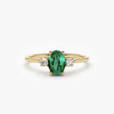 14k Oval Shape Emerald and Diamond 3 Stone Ring 14K Gold Ferkos Fine Jewelry
