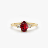 14k Oval Shape Ruby and Diamond 3 Stone Ring 14K Gold Ferkos Fine Jewelry