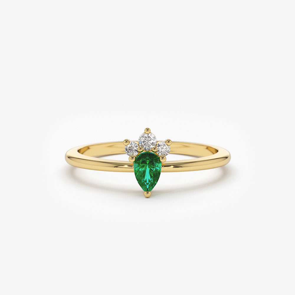 14k Mini Emerald and Diamond Ring 14K Gold Ferkos Fine Jewelry