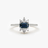 14K Octagon Sapphire and Diamond Ring 14K White Gold Ferkos Fine Jewelry