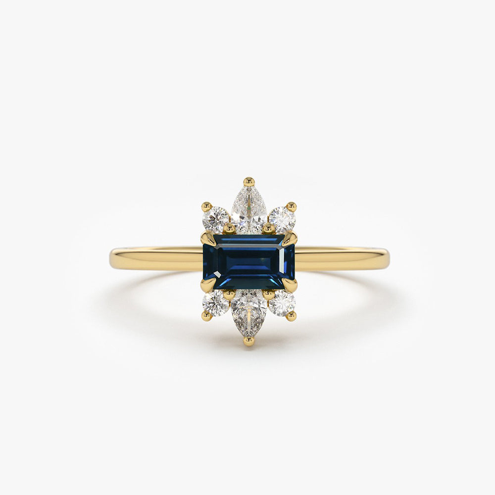14K Octagon Sapphire and Diamond Ring 14K Gold Ferkos Fine Jewelry