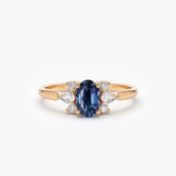 14k Oval Cut Genuine Sapphire Diamond Ring 14K Rose Gold Ferkos Fine Jewelry