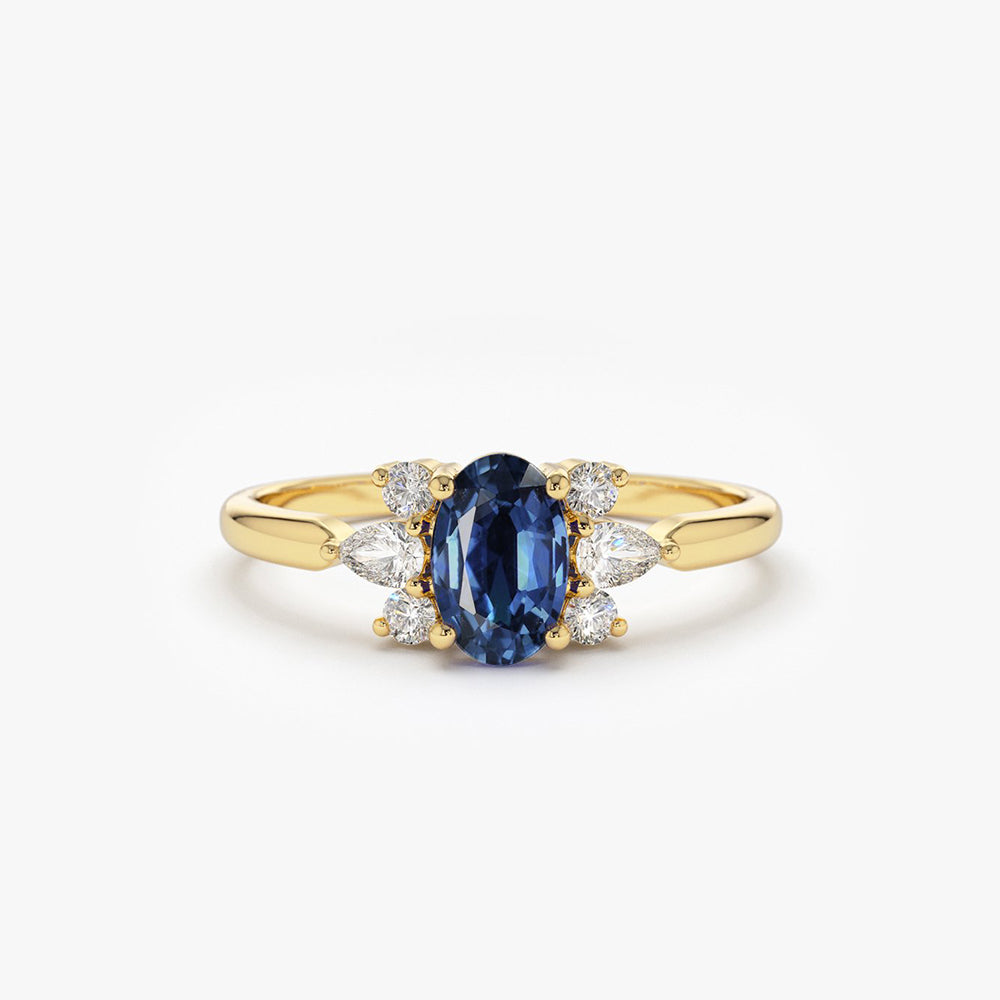 14k Oval Cut Genuine Sapphire Diamond Ring 14K Gold Ferkos Fine Jewelry