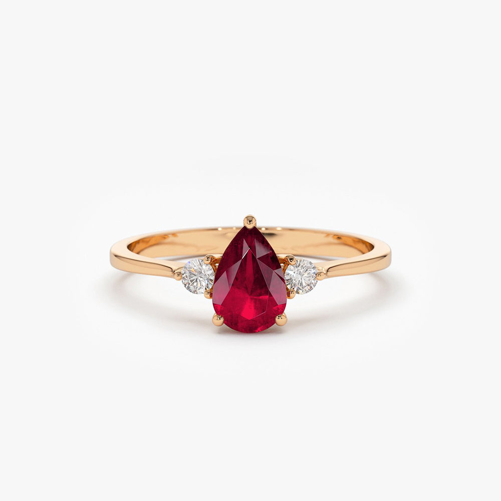 Jennie Kwon Pear Shaped Ruby Diamond Cluster Ring