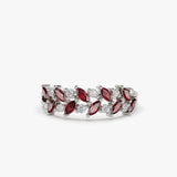 14k Two Rows Marquise Cut Natural Ruby  and Diamond Ring 14K White Gold Ferkos Fine Jewelry