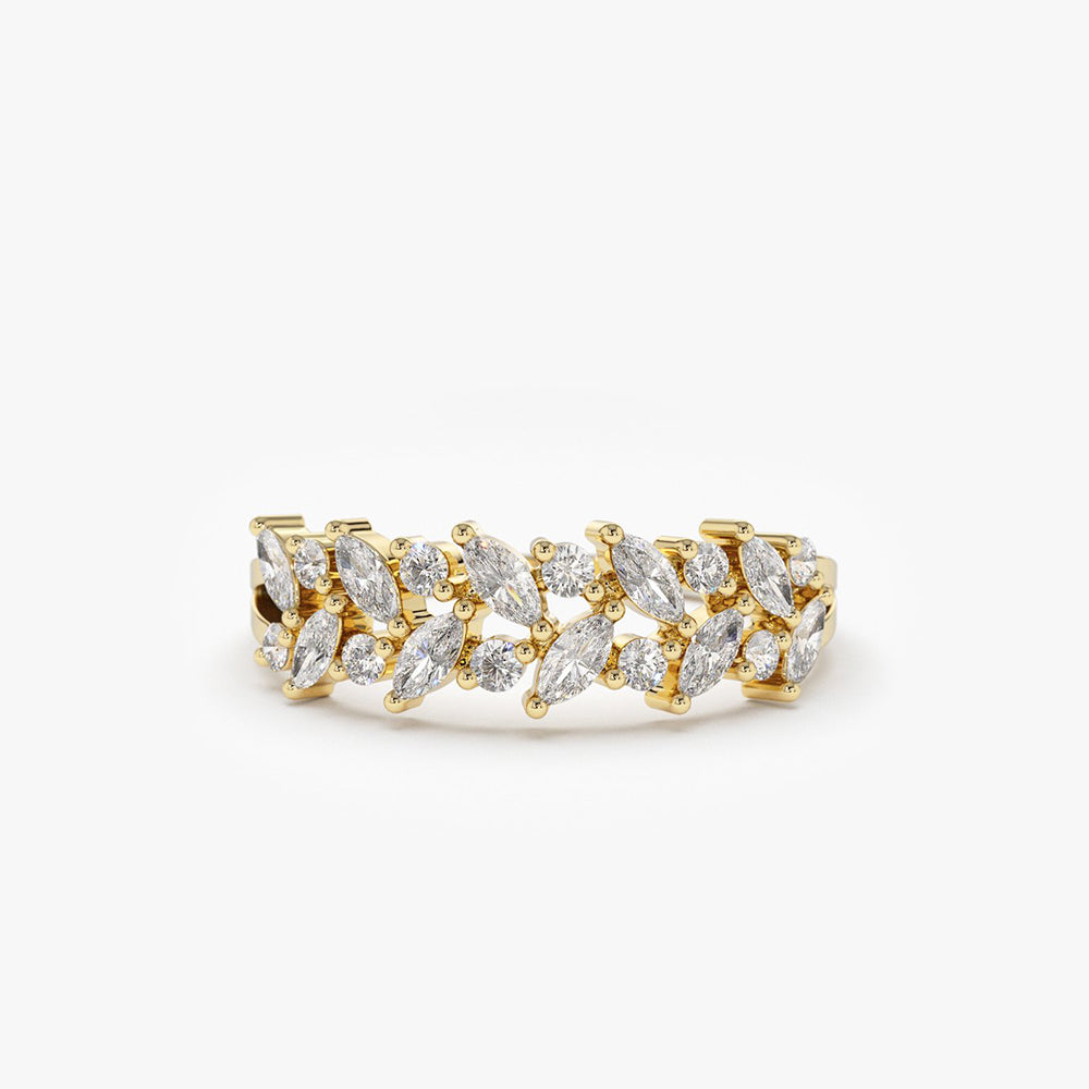 14K Gold Two Row Marquise & Round Diamond Ring 14K Gold Ferkos Fine Jewelry