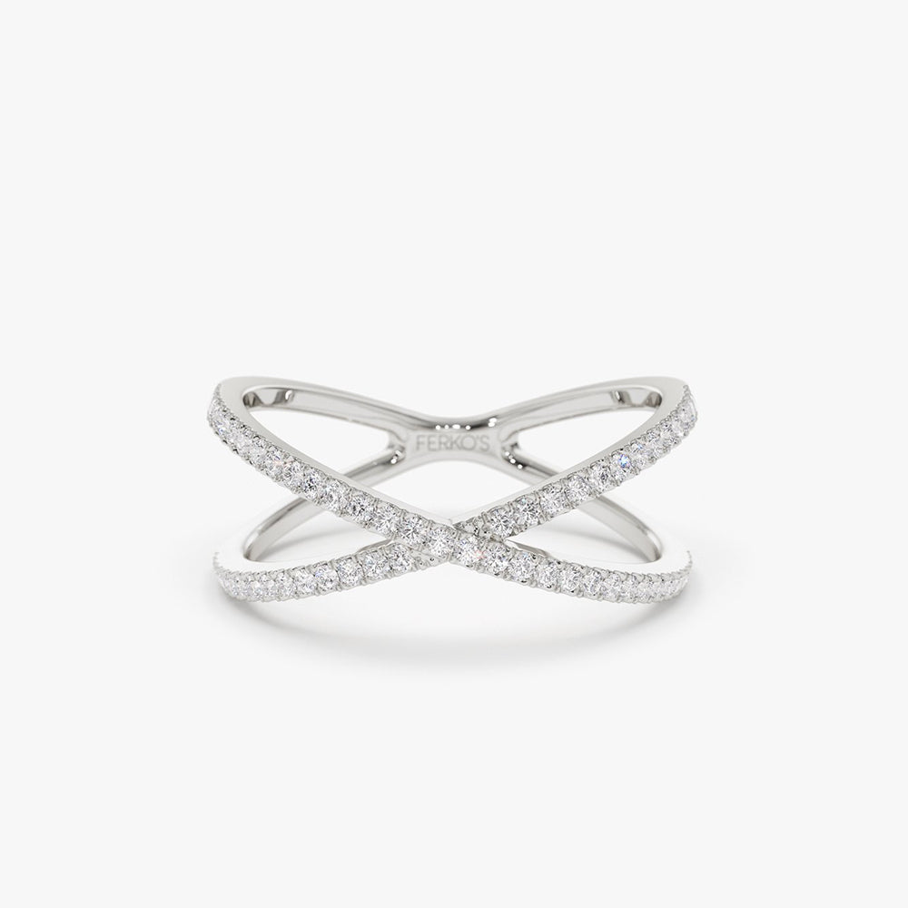 14K Gold Diamond Criss Cross Pave Ring Ferkos Fine Jewelry