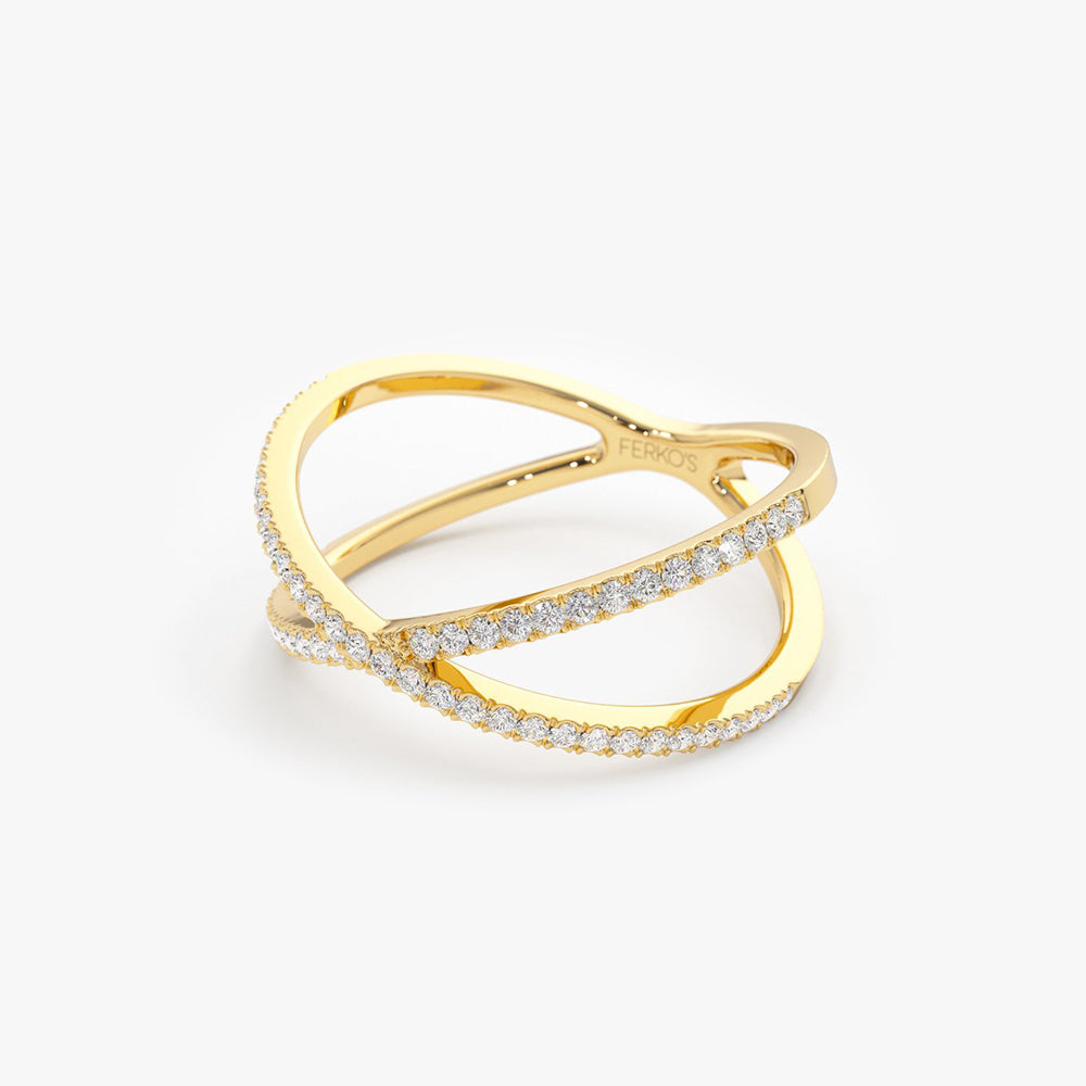 14K Gold Diamond Criss Cross Pave Ring – FERKOS FJ