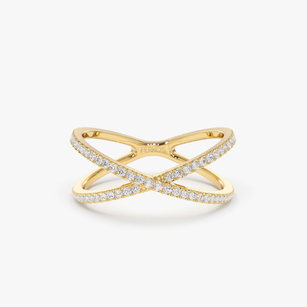 14K Gold Diamond Criss Cross Pave Ring 14K Gold Ferkos Fine Jewelry