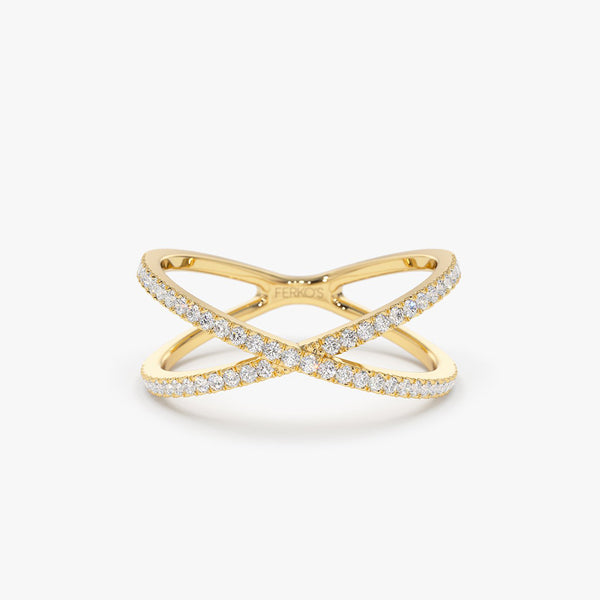 Diamond criss cross ring white gold hotsell
