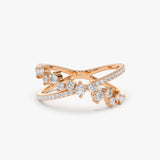 14k Gold Criss Cross Diamond Cluster Ring 14K Rose Gold Ferkos Fine Jewelry