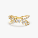 14k Gold Criss Cross Diamond Cluster Ring 14K Gold Ferkos Fine Jewelry