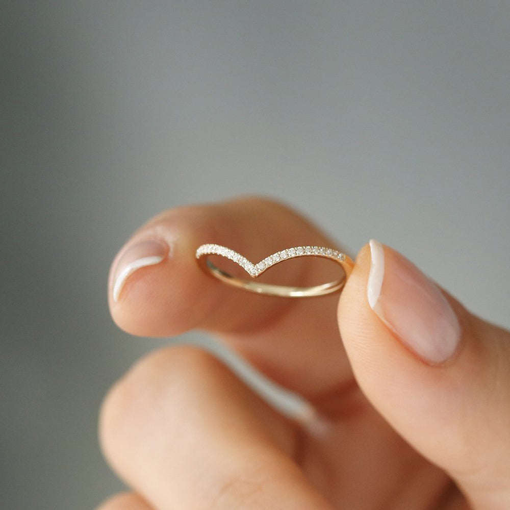 14K Gold Diamond Chevron Ring