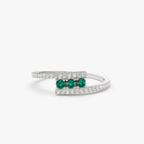 14k Cross Over Diamond Ring with Round Emeralds 14K White Gold Ferkos Fine Jewelry