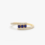 14k Cross Over Diamond Ring with Round Blue Sapphires 14K Gold Ferkos Fine Jewelry