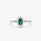 14k Emerald Ring with Halo Diamonds 14K White Gold Ferkos Fine Jewelry