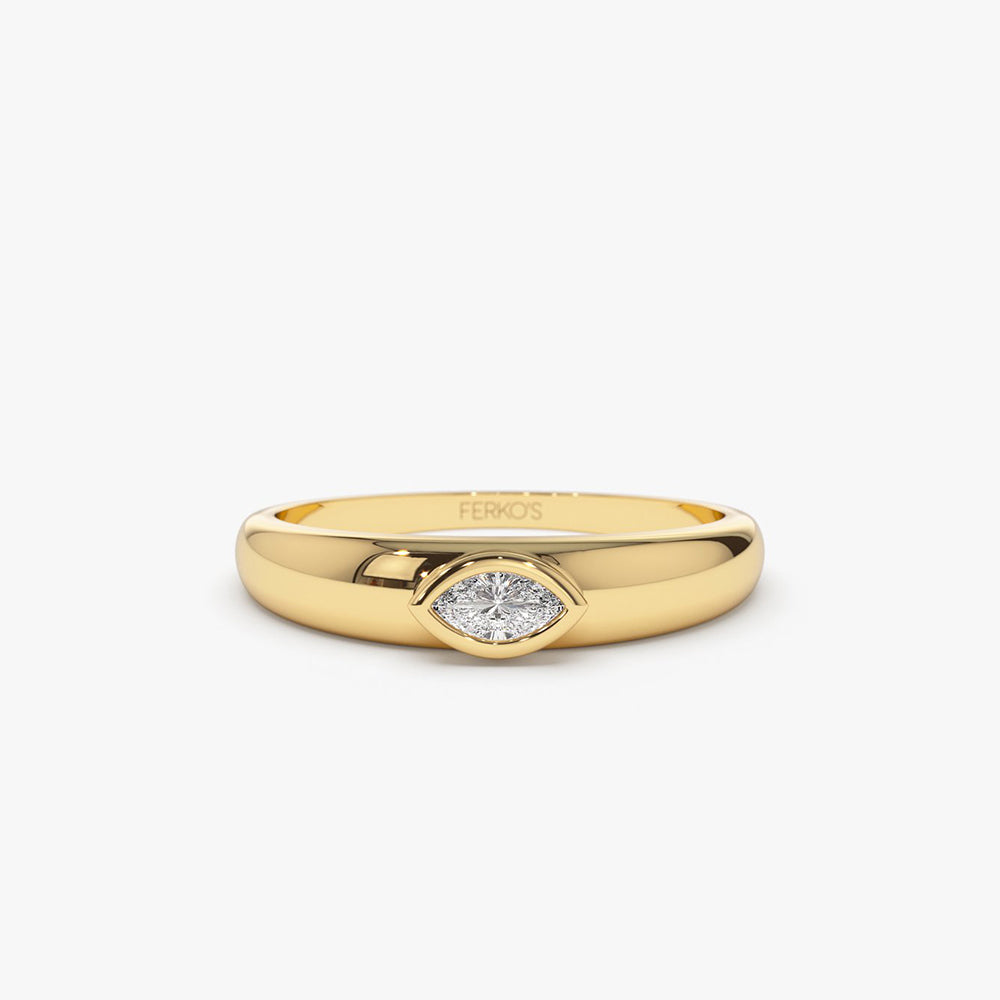 14k Dome Bezel Setting Marquise Diamond Solitaire Ring 14K Gold Ferkos Fine Jewelry