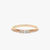 14k 3 Stone Beaded Diamond Ring 14K Rose Gold Ferkos Fine Jewelry