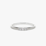 14k 3 Stone Beaded Diamond Ring 14K White Gold Ferkos Fine Jewelry