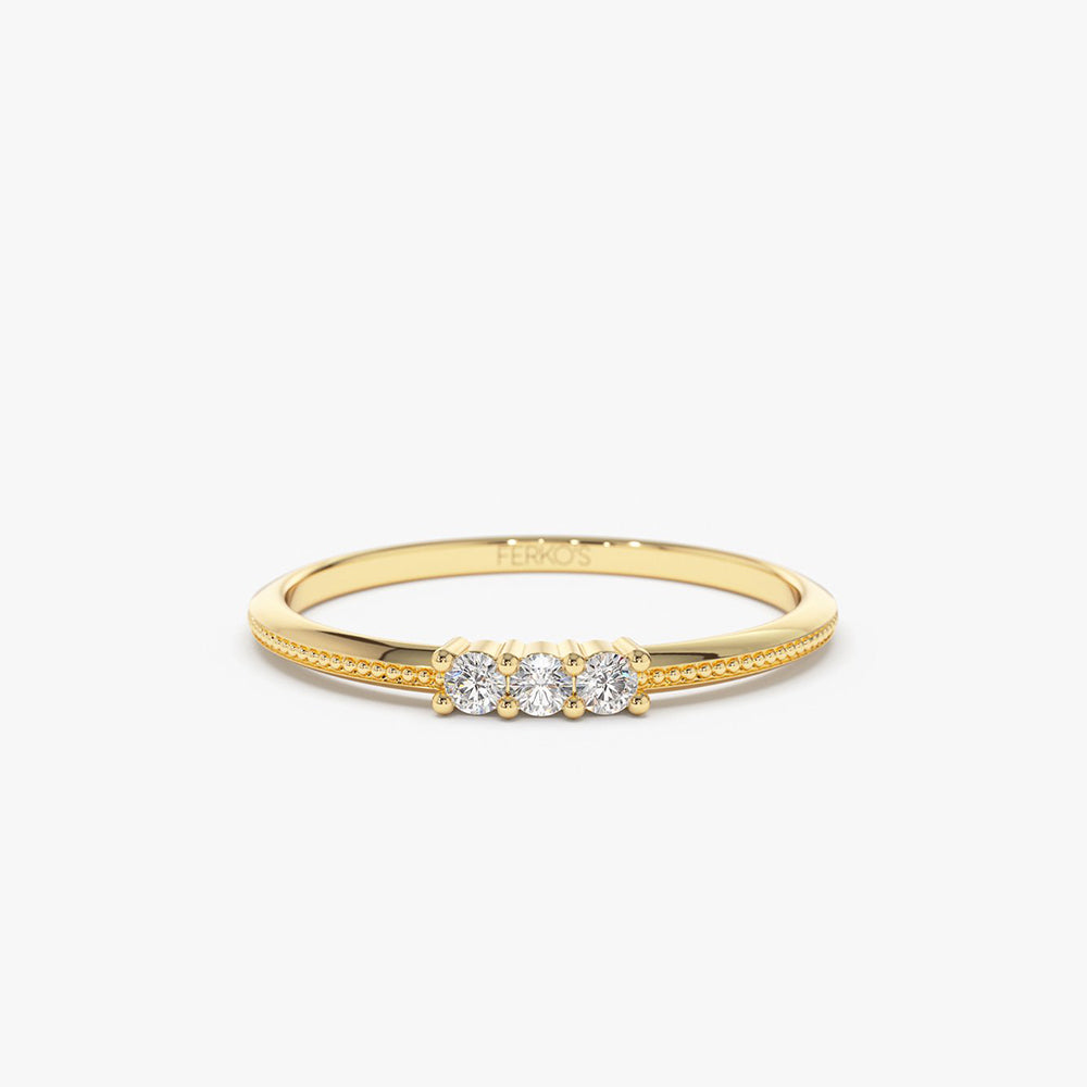 14k 3 Stone Beaded Diamond Ring 14K Gold Ferkos Fine Jewelry