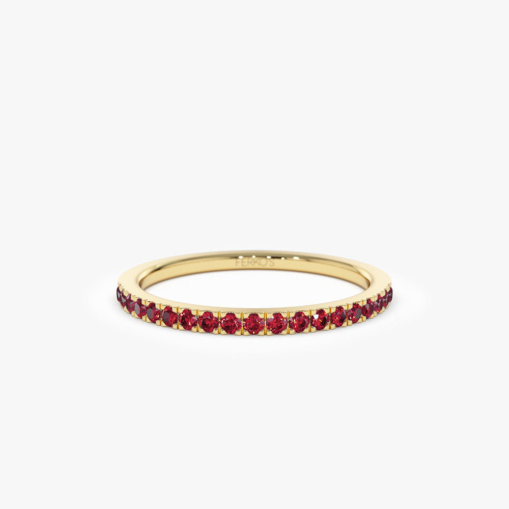 14k Gold Half Eternity Pave Ruby Ring 14K Gold Ferkos Fine Jewelry