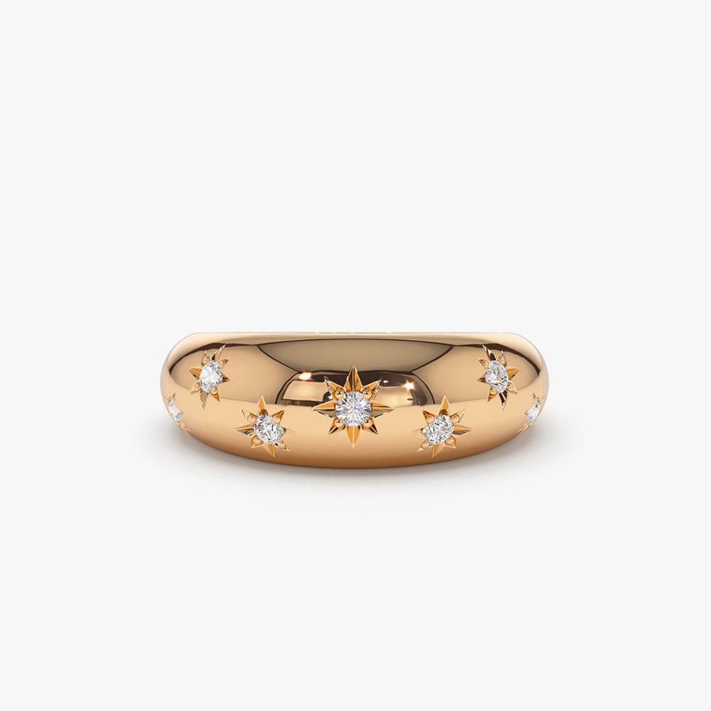 14k 6MM Dome Star Setting Diamond Ring 14K Rose Gold Ferkos Fine Jewelry