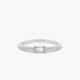 14k Stackable Baguette Diamond Ring with Pave Diamonds 14K White Gold Ferkos Fine Jewelry