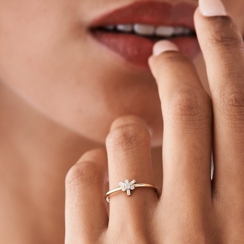 Triangle Diamonde Rounded 14k Triangle Shape Baguette & Round Diamond Stacking Ring – Ferkos Fine ...