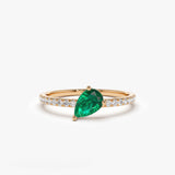 14k Slanted Pear Shape Emerald Ring with Pave Diamonds 14K Rose Gold Ferkos Fine Jewelry