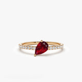 14k Slanted Pear Shape Ruby Ring with Pave Diamonds 14K Rose Gold Ferkos Fine Jewelry