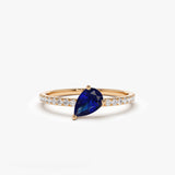 14k Slanted Pear Shape Sapphire Ring with Pave Diamonds 14K Rose Gold Ferkos Fine Jewelry