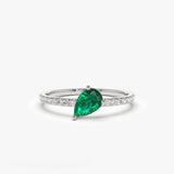 14k Slanted Pear Shape Emerald Ring with Pave Diamonds 14K White Gold Ferkos Fine Jewelry